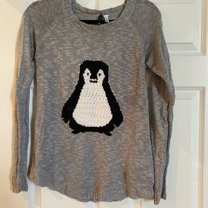 New Directions Grey sweater with a penguin large